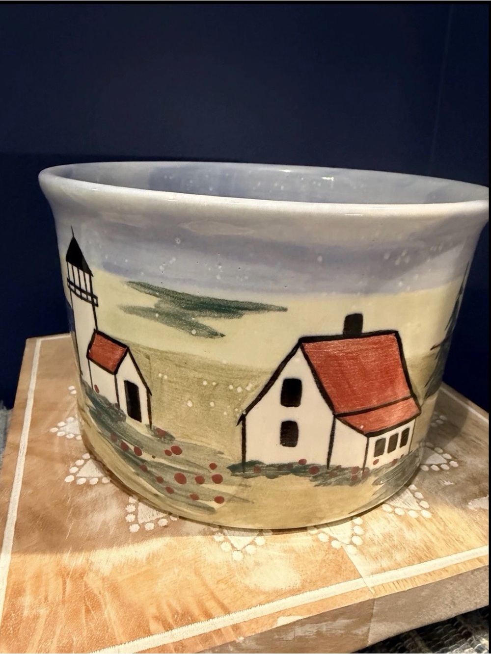 Vintage Shard Pottery hand painted Coastal Scene made in Dover Foxcroft Maine